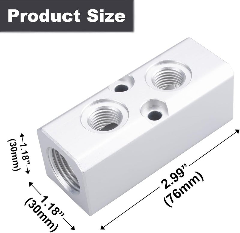 MARSTEK 2PCS Air Manifold, 2 Way 4 Port Air Compressor Manifold, Aluminum Air Hose Inline Manifold Block Splitter, Pneumatic Manifold Air Distribution Block, NPT 1/2 Inch Supply Port, NPT 1/4 Inch Output Port - Image 2